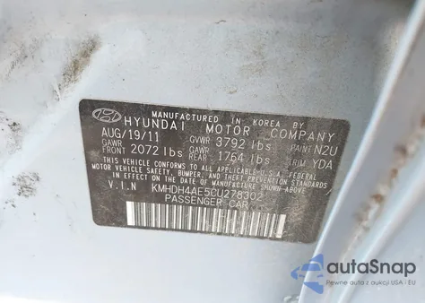 2012 Hyundai Elantra Gls (Ulsan Plant) из США, поврежденный, VIN KMHDH4AE5CU278302